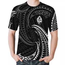 Nieuwste Hawaii-stijl Guam-afbeeldingsontwerpen Polynesische traditionele tribale tattoo-ontwerpen Mode Zwart-wit T-shirt voor heren Goedkoop