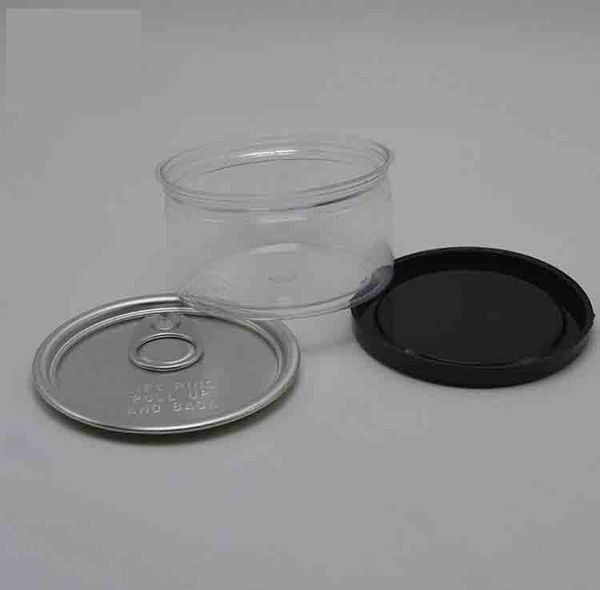 Tabac d'herbes Tabac Clear Plastic Pet Tin peut emballer Boîte pop-toit Pop-Top Cali avec une bordure personnalisée de couvercle de couvercle à enfant à usage facile 66 (d) x33 (h) mm