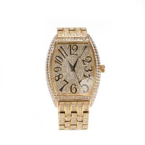 Date Hiphop style montres mode diamant grand vin baril cadran complet mâle montre loisirs bijoux montres 262Q