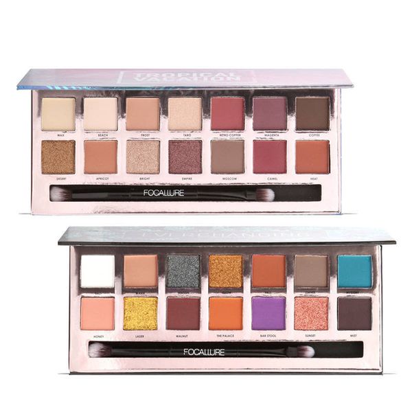 La más nueva marca caliente FOCALLURE 14 colores Paleta de sombras de ojos Maquillaje Shimmer Mate Paleta de sombras de ojos Maquillaje cosmético Set Envío de DHL