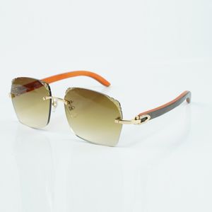 Nouvelle vente chaude style exquis 3524018 lunettes de soleil à lentilles micro-coupantes, lunettes à branches en bois orange naturel, taille: 18-135mm