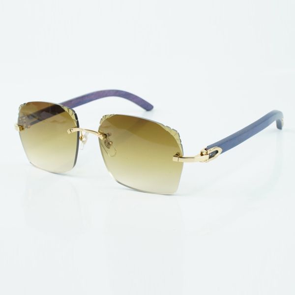 Nouvelle vente chaude style exquis 3524018 lunettes de soleil à lentilles micro coupantes, lunettes à branches en bois bleu naturel, taille: 18-135mm