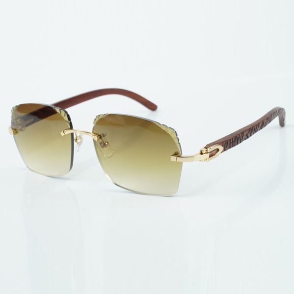 Nouvelle vente chaude style exquis 3524018 lunettes de soleil à lentilles micro-coupantes, lunettes à branches en bois de tigre naturel, taille: 18-135mm