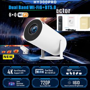 Más nuevo !! Hy300 Pro Smart Protable Projor 4K Android 12 Dual Wifi6 160ansi Allwinner BT5.0 1280*720p Cinema en casa Outdoor Projetor