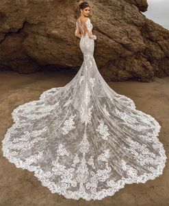 Date Illusion Robe De Mariée Sirène Dentelle Col En V Profond Manches Longues Chapelle Train Plus Taille Robe De Mariée 2024 Robes De Novia Mariage