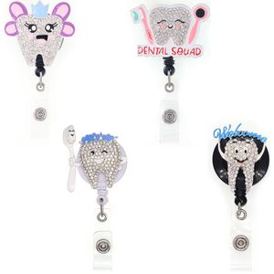 Date Porte-clés Dent Dentiste Cristal Strass Médecin Médecin ID Porte-Badge Bobine Rétractable Pour Infirmière Cadeau Décoration