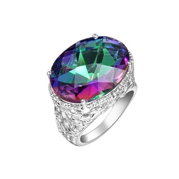 Date dernier style pour les femmes couleur bague bijoux 925 argent sterling plaqué ovale arc-en-ciel feu mystique topaze gemmes argent Rings201j