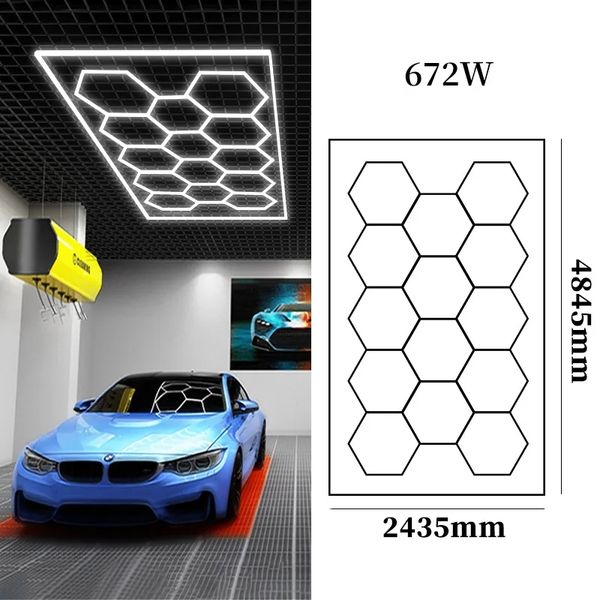 Luces de techo LED hexagonales para garaje, 110V, 220V, luz LED en forma de panal para garaje, luz de trabajo para detalles de automóviles, iluminación de belleza para equipos de taller de automóviles, 2024