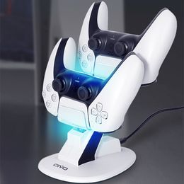 El más nuevo LED Ps5 controlador de juego cargador soporte de base elementos ligero Gamepad Dock para Play Station 5 Joystick Dual USB estación de carga de avión