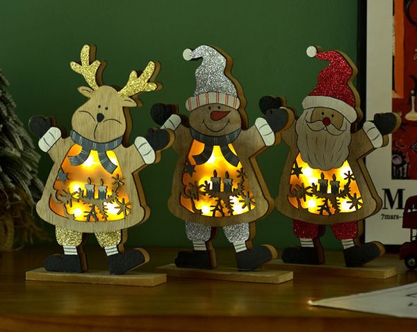 DÉVERSE LED LED SANTAN CLAUS Snowman Elk Luminal Night Light Christmas Decorations Ornements en bois Décorations de fenêtre