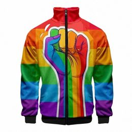 Date LGBT Fi 3D Collier Stand Hommes Femmes Rainbow Flag Lesbiennes Gays Zipper Veste Casual Lg Manches Veste Manteau Vêtements U6Qr #