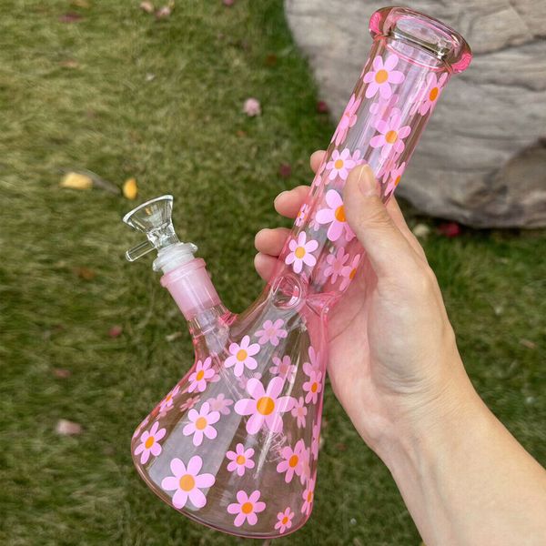 Retro Daisy Water Bongs 10 pulgadas Downstem Perc Glass Hookahs Pink Oil Dab Ligas Dab Catchera de hielo Bubbly Tubos para fumar