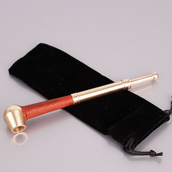 Portable le plus récent long-Rouge naturel Laiton Bois Matériel Fumer du tabac Tubes Herb Dry Bowl Porte-Design innovant Handpipe Hot gâteau DHL