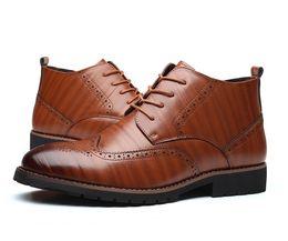 Nouvelles bottes de luxe bout pointu chaussures en cuir décontractées hommes mode à lacets robe d'affaires Oxfords solide bureau de mariage mâles appartements homme