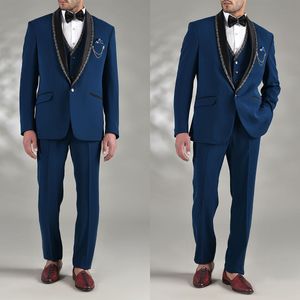 El más nuevo de lujo para hombre, esmoquin, chal, solapas, hombres, trajes de boda, traje de graduación de celebridad, 3 piezas, chaqueta, chaleco y pantalones