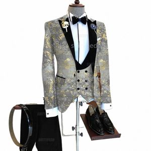 Nuevos hombres traje conjunto boda gala padrino de boda trajes de boda fiesta de noche hecha a medida Fi Veet solapa chaqueta chaleco pantalones 3 piezas O0eo #