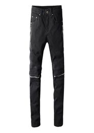 NOUVEAU MENSE MENSION BLAQUE DÉTERNE BLACK MENSEUR FASHIQUE Slim Fit Washed Motocycle Denim Pantalon Pantalage Biker Hip Hop Pantalon P1901559