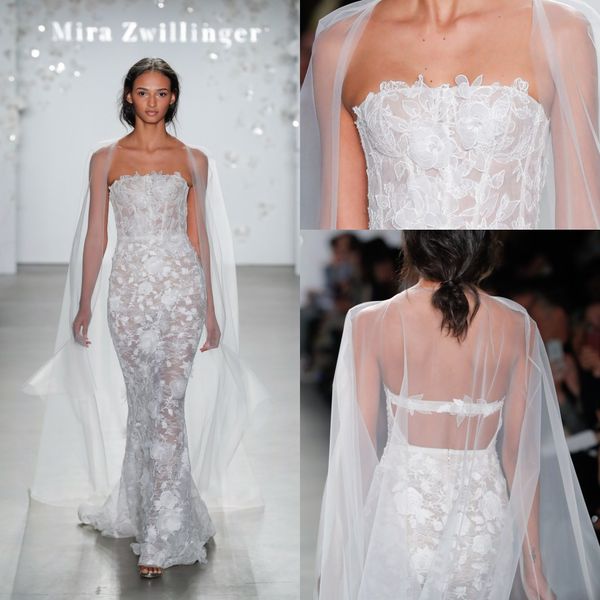 Date Sirène Mira Zwillnger Robes De Mariée Bustier Sans Manches Tulle Dentelle Applique Robes De Mariée Balayage Train robe de mariée