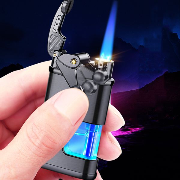 Plus récent métal culbuteur LED briquet coupe-vent torche cigare Turbo cigarette recharge butane gaz barre briquets fumer Gadgets cadeau