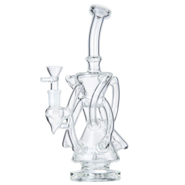 Venta al por mayor 7 tubos Cachimbas Bongs de vidrio Klein Recycler Bong Cabezal de ducha Perc Clear Hookah 5 mm de espesor Plataformas petrolíferas Dab Rig 14 mm Conjunto de tuberías de agua para fumar Cera con tazón