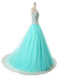 Nieuwste Mintblauwe Quinceanera Jurken 2019 Applicaties Kralen Sweet 16 Prom Pageant Debutante Formele Avond Gala Party Gown AL568520082