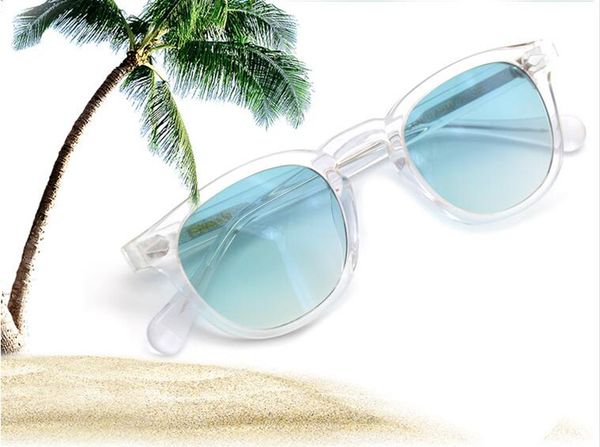 Date Johnny Depp cristal-jante lunettes de soleil bleues transparentes HD UV400 lentille lunettes de vacances à la plage L M S tailles boîtier complet sortie OEM