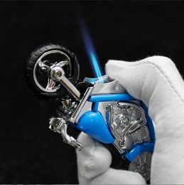 Nieuwste motorfietsvormige aansteker met licht opblaasbaar geen gasmetalen sigaar butaan sigaret straalstanders rookgereedschap home decoratieve ornamenten