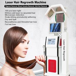 El más nuevo láser multifuncional 650 nm máquina aceleradora de crecimiento del cabello regulación del aceite del cabello detección de salud del folículo tratamiento LLLD salón de engrosamiento del cabello