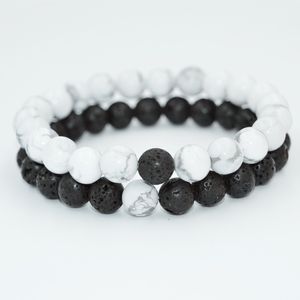 Nouvelles chaînes d'élasticité en pierre naturelle Couple bracelets pour femmes et hommes Lava Rock Healing Energy Méditation Mala perles Bracelet DIY Bijoux