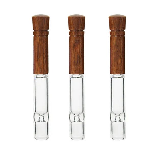 Nieuwste natuurlijk hout Draagbare glazen handpijpen Droge kruiden Tabaksvanger Taster Bat Filter One Hitter Innovatief ontwerp Handpijp Pijp Sigaret Houten houder