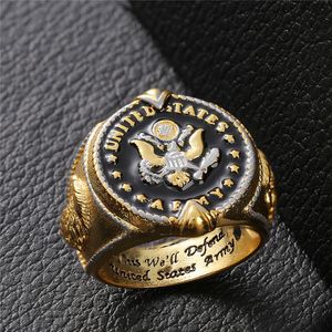 Nieuwste officieren Verenigde Staten Verenigde Staten USA Army Ring Materiaal Goud Dit we verdedigen militaire ringen herenjuwelen met zwart email
