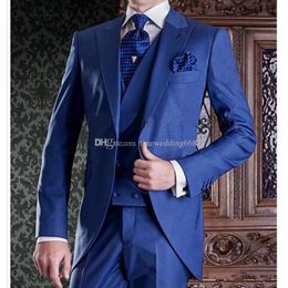 Date One Button Groomsmen Peak Lapel Wedding Groom Tuxedos Hommes Costumes Mariage / Bal / Dîner Meilleur Blazer Homme (Veste + Cravate + Gilet + Pantalon) 536