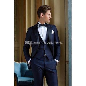 Date One Button Groomsmen Peak Lapel Wedding Groom Tuxedos Hommes Costumes Mariage / Bal / Dîner Meilleur Blazer Homme (Veste + Cravate + Gilet + Pantalon) 594