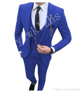 Date One Button Groomsmen Peak Lapel Wedding Groom Tuxedos Hommes Costumes Mariage / Bal / Dîner Meilleur Blazer Homme (Veste + Cravate + Gilet + Pantalon) 1205