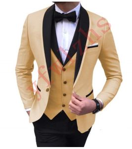 Nieuwste Button GroomsMen Sjaal Revers Bruiloft Bruidegom Tuxedos Mannen Past Bruiloft / Prom / Diner Beste Man Blazer (jas + Tie + Vest + Broek) 915