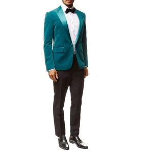 El más nuevo con un solo botón Velvet Wedding Groom Tuxedos Peak Lapel Groomsmen Mens Dinner Blazer Suit (Jacket + Pants + Tie) 254