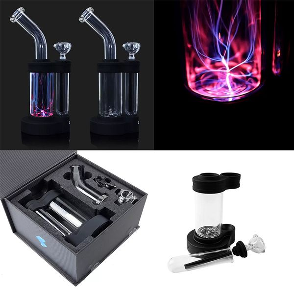 Le plus récent narguilé plasma Bong Touch Switch Shisha Set brillant dans le noir boule d'induction électrostatique de 5 mm d'épaisseur avec boîte-cadeau bol Perc Dab Rig verre Bongs conduite d'eau