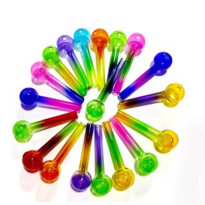 El más nuevo y Popular tubo de quemador de aceite de vidrio colorido, tubo de uñas de aceite para fumar a mano de arco iris grueso para accesorios de herramientas para fumadores, el más barato BJ