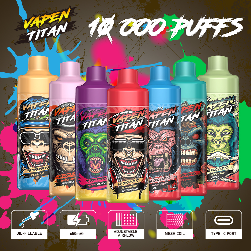 本物のVapen Titan 10000 Puffs 10000使い捨てベイプペンラズバー10k 12k 9kパフ充電式デュアルメッシュコイル20mlプレフィルドEタバコ漏れない