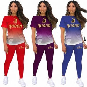 Nieuwste Gedrukt Vrouwen Fi 2 Stuks Outfits Womens Trainingspak Casual Gradiënt T-shirt Sport Shirt Broek Tweedelige Sets 9 kleuren 91lq #