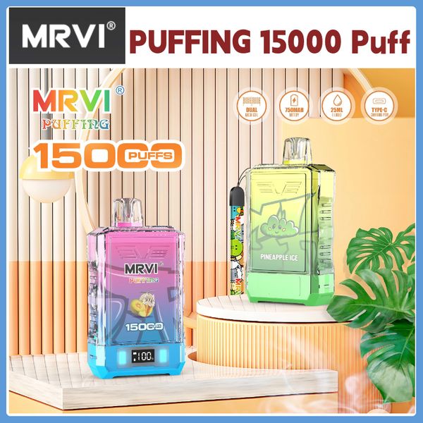 Original 15000 puff MRVI PUFFING 15K puff vape desechable 750 mah DUAL Mesh Coil con pantalla inteligente Lanyard vaper puff 12k envío gratis pluma vape desechable