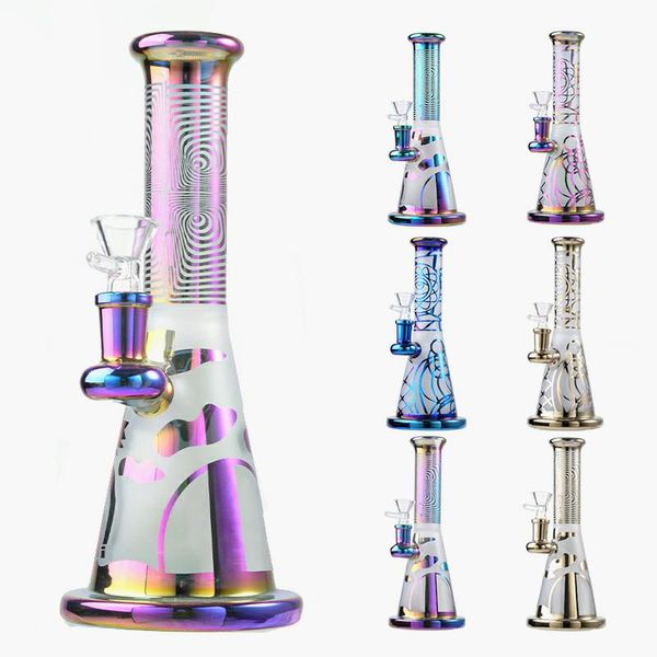 El más nuevo PYREX Glass Bong Colorful Hookahs Bongs Mate 14 mm Hembra Conjunto Arco iris Pipa para fumar Frosting Tubo recto Herramienta Dab Tuberías de agua Plataformas petroleras con tazón