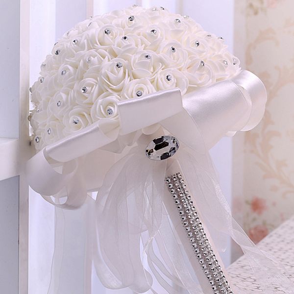 Mariage Fleurs artificielles NOUVELLE FLORES ROSE ROSE MAINMAGE Bouquet de mariée romantique avec des accessoires de mariage en ruban