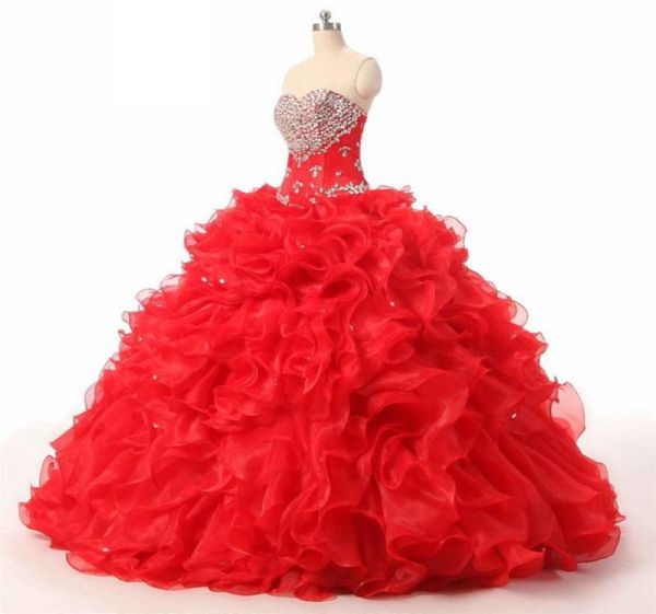 NOUVEAUX ROBES DE ROBLE DE BALLE ROUGE RED SWEET 16 Robes de quinceanera 2019 Appliques Crystal Beads Prom Pageant Debutante Formel Evening Prom Party GO4863996