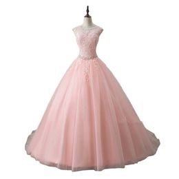 El más nuevo Red Sweet 16 Pink Ball Gown Vestidos de quinceañera 2019 Applqiues Beads Prom Pageant Debutante Formal Evening Prom Party vestido 292I
