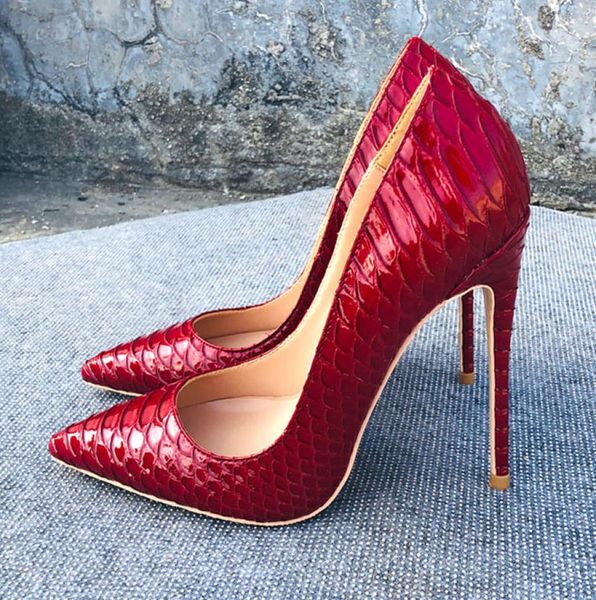 NOUVEAUX RETRO RETRO FEMELS Lady Red Python Snake Le cuir pointu Points Toes Stiletto Talons Chaussures 12cm 10cm Pumps3780000