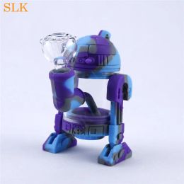 Le plus récent robot bang silicone tuyau à main R2D2 conception incassable acrylique barboteur eau bongs hautes fois silicone dab rig fumer pot ZZ