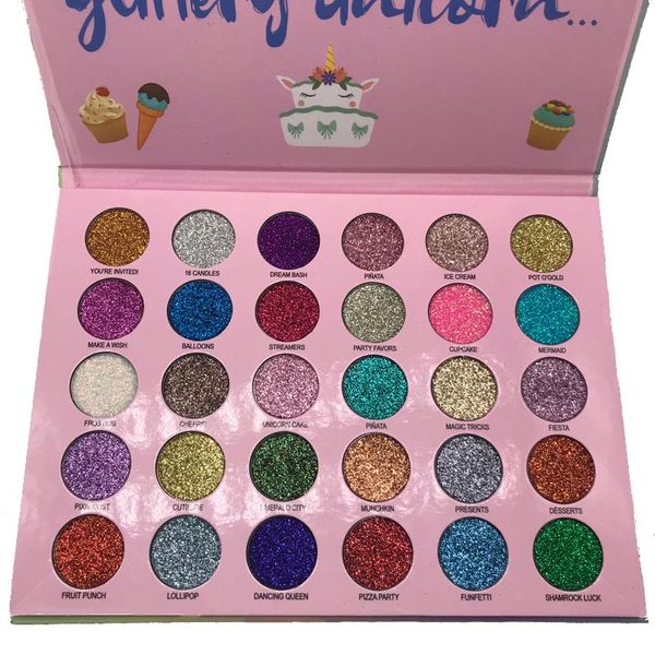 El más nuevo maquillaje impermeable de larga duración 30 colores brillo paleta de sombras de ojos feliz unicornio brillo fiesta pro cosméticos para ojos DHL gratis