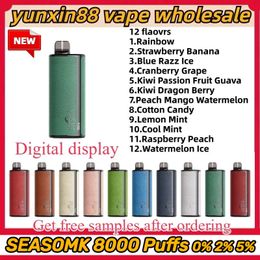 Le plus récent SEASOMK Digital 8000 bouffées de vape jetable 500 mah batterie rechargeable e-cigarette capacité de 13 ml affichage numérique 0% 2% 5% stylo vape original vs bouffée ELF 12000