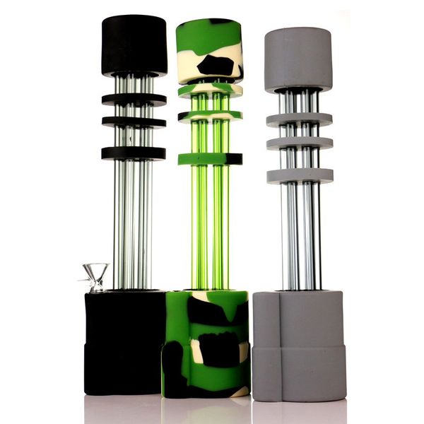 Le plus récent bang en silicone 13 pouces d'eau avec 6 tubes de pistolet en verre Gatling Bongs Pipe 14mm Joint 3 couleurs choisir des narguilés